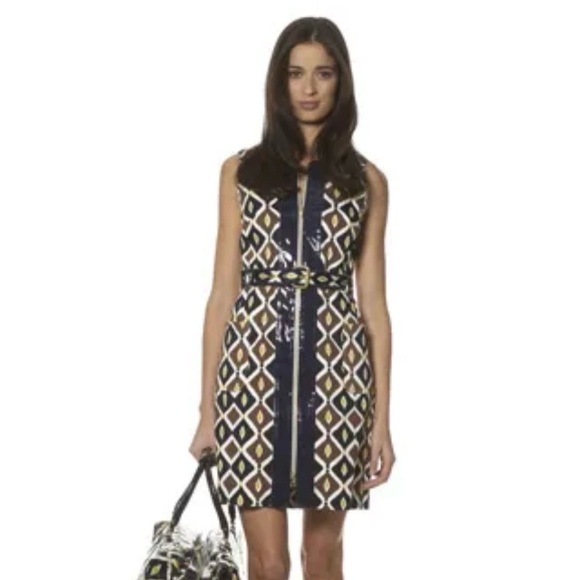 Tory Burch Dresses & Skirts - Tory Burch 2008 Mod Revival Retro Print Dress with Navy Patent Detail - size 0